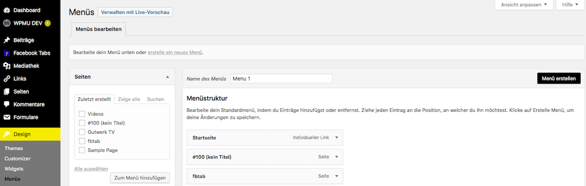 wordpress menues anpassen 1
